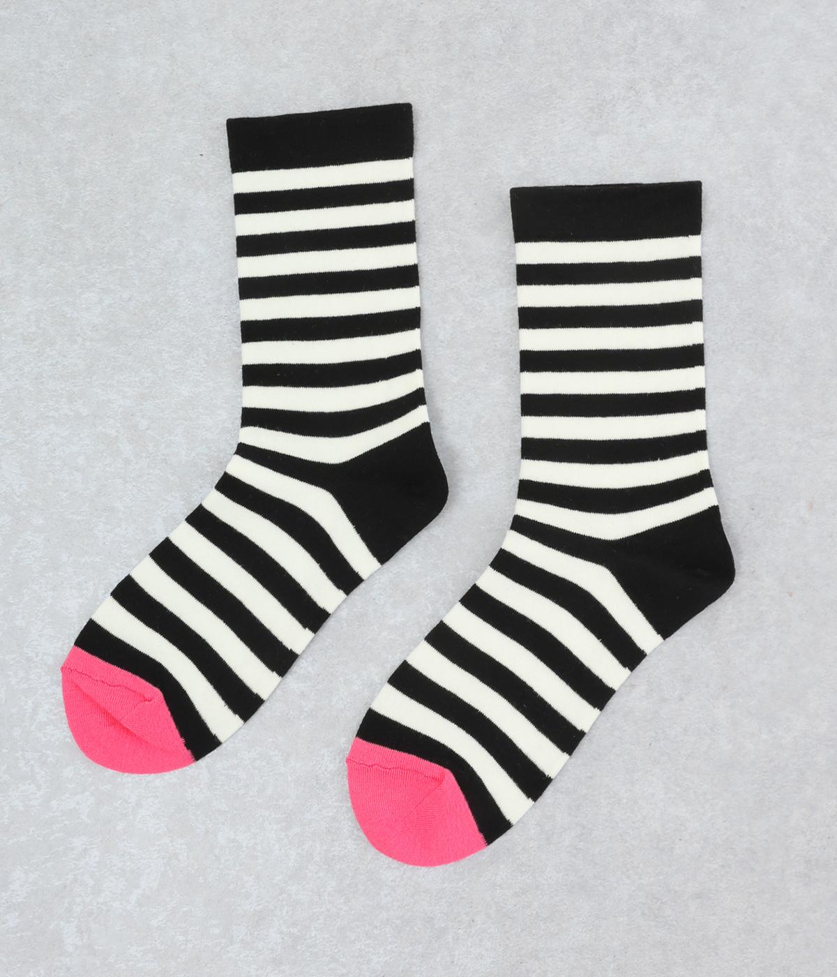 コットンボーダーソックス(ブラック-F)