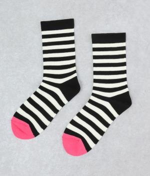 コットンボーダーソックス(ブラック-F)