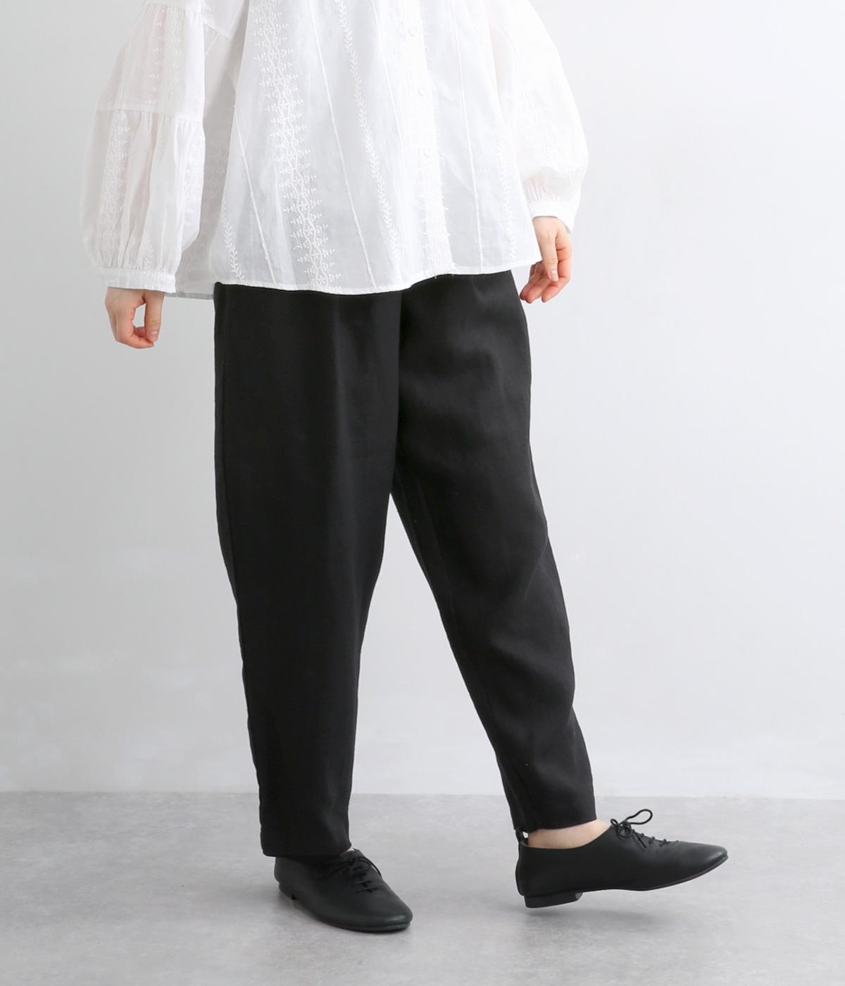 ヘビーリネンリラックステーパードパンツ(ブラック-F)