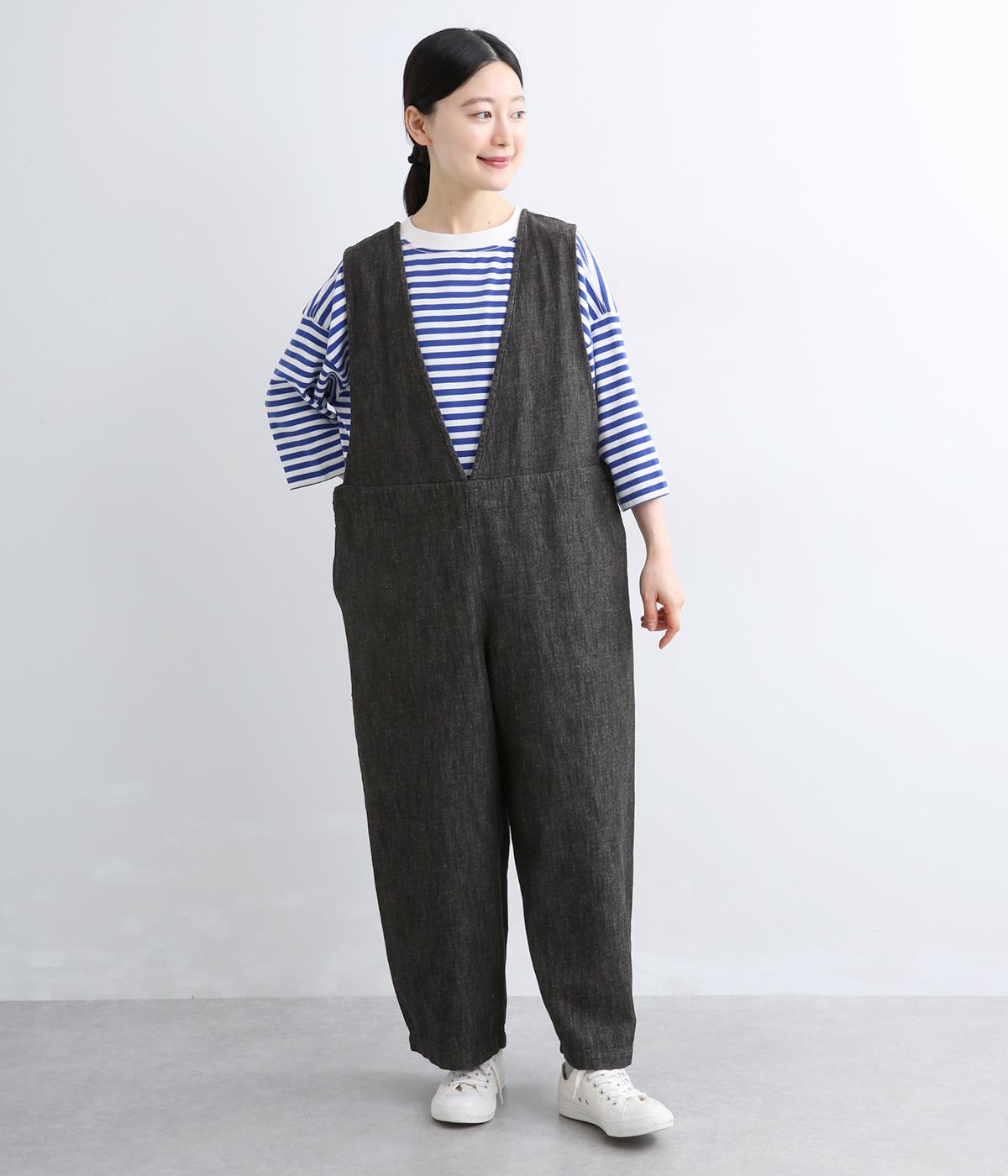 コットンリネンデニムサロペット(ブラック-F)