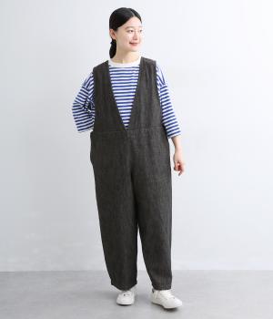 コットンリネンデニムサロペット(ブラック-F)