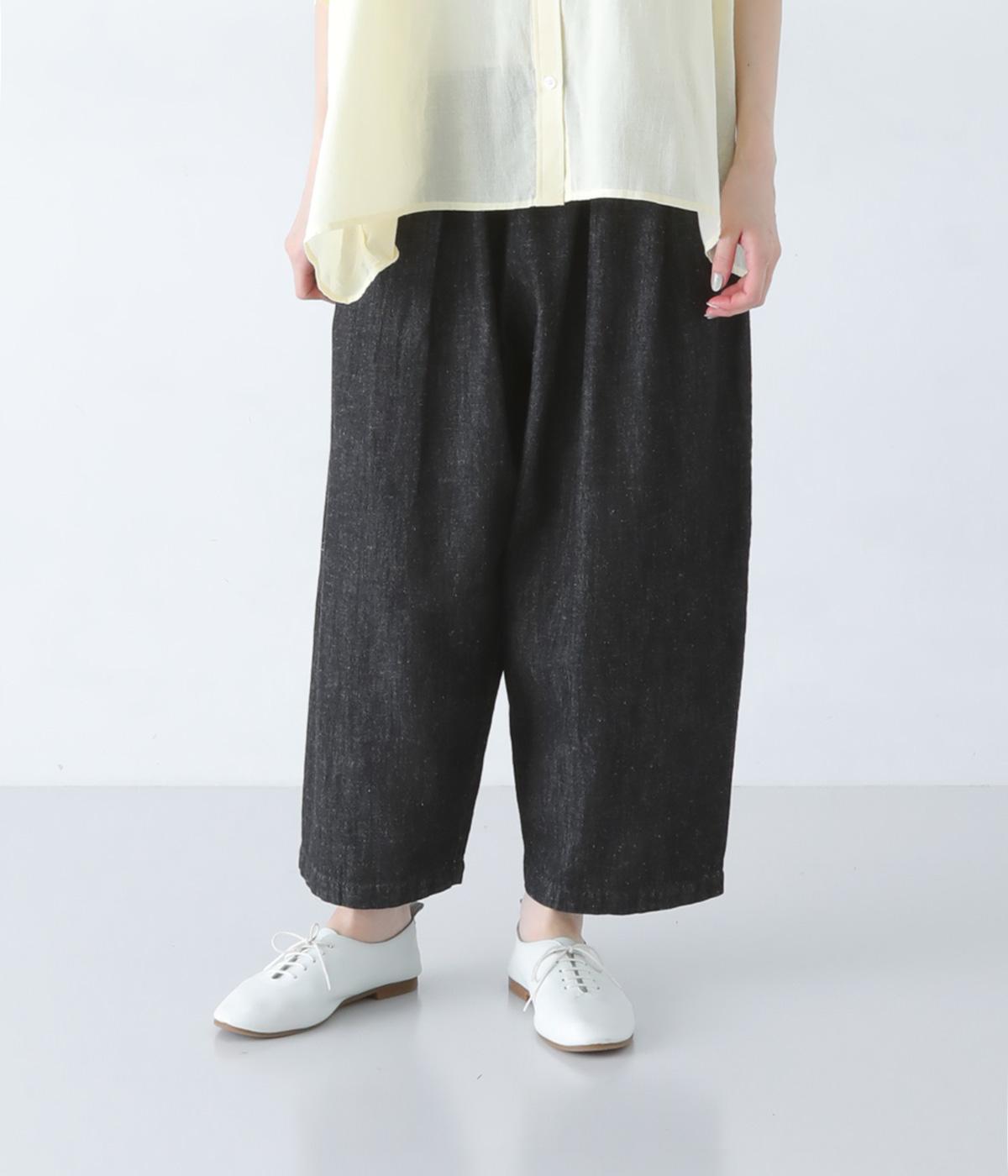 コットンリネンデニムフロントイージーパンツ(ブラック-F)