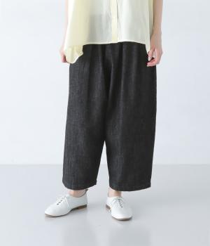 コットンリネンデニムフロントイージーパンツ(ブラック-F)