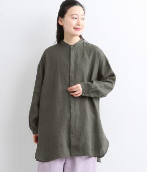 リネンフライフロントシャツチュニック(チャコール-F)