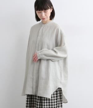 リネンフライフロントシャツチュニック(ライトグレー-F)