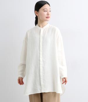 リネンフライフロントシャツチュニック(オフ-F)