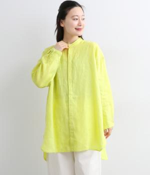 リネンフライフロントシャツチュニック(イエロー-F)