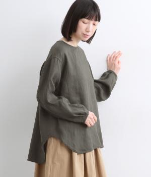 リネンラウンドヘムプルオーバー(チャコール-F)