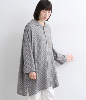 リネンレーヨンセーラーカラーシャツチュニック(ブルー-F)