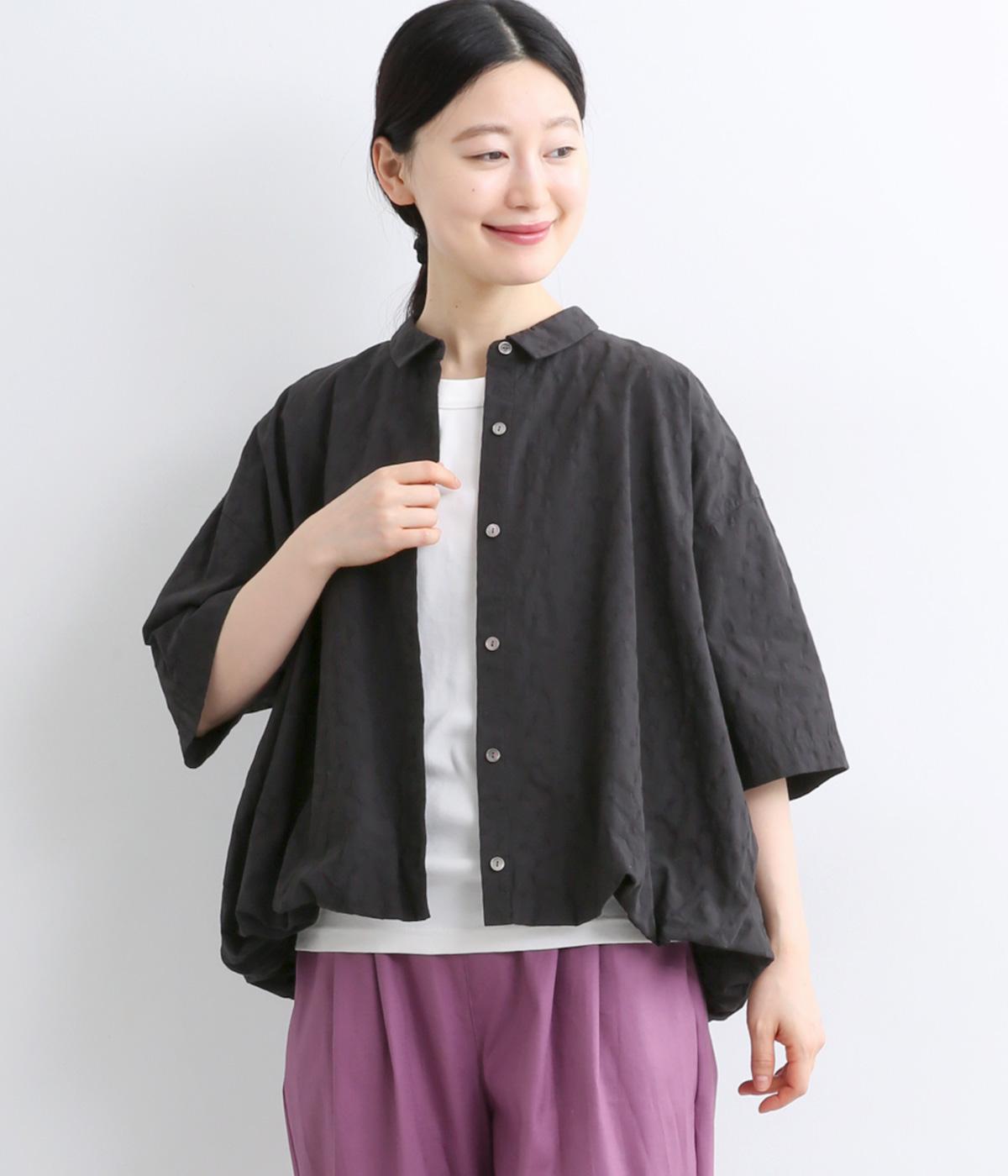 ドットジャカードバルーンブラウス(ブラック-F)