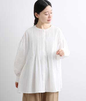 ウォッシャーブロードクロスピンタックブラウス(オフ-F)