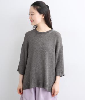 リネンミックスニットプルオーバー(チャコール-F)