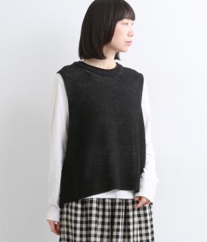 リネンミックスニットベスト(ブラック-F)