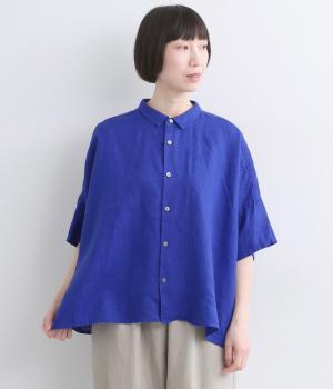 リネンレギュラーカラーワイドシャツ(ブルー-F)
