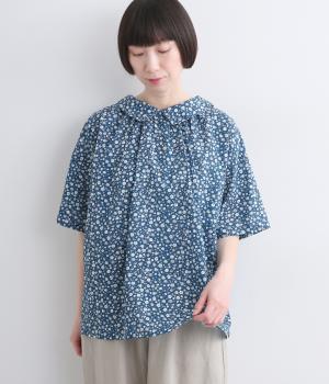 フラワープリント2wayブラウス(ブルー-F)