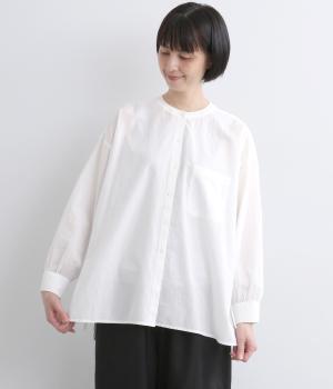 コットンリネンブロードウォッシャークルーネックシャツ(ホワイト-F)