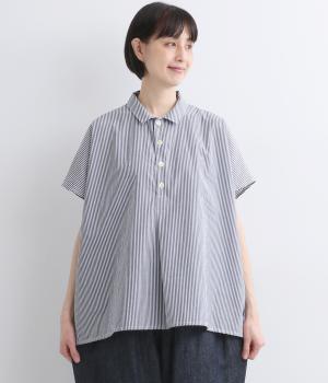 タイプライターヘンリーネックカラードプルオーバー(ホワイト×ネイビー-F)