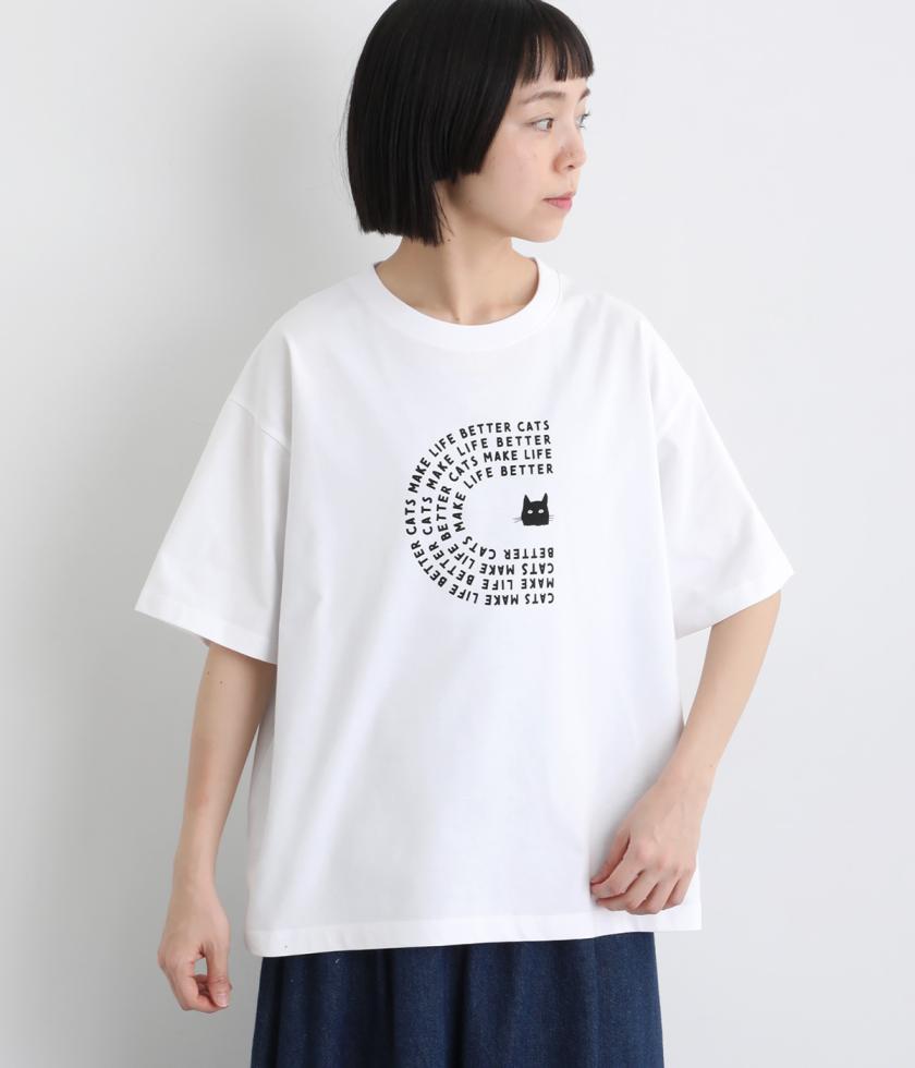 6.5ozボックスシルエットTシャツ　”CATS MAKE LIFE” ネコTシャツ