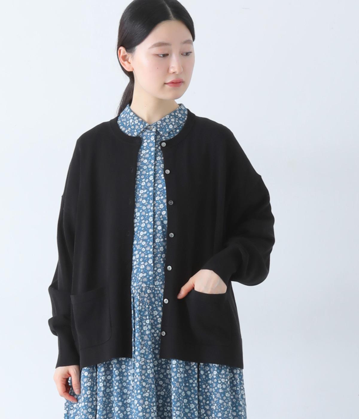 ハイツイストコットンニットカーディガン(ブラック-F)