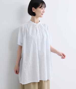 シャーリングストライプヘンリーネックプルオーバーチュニック(オフ-F)