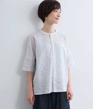 シャーリングストライプワイドブラウス(オフ-F)