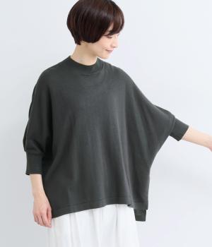 コットンリネンニットモックネックドルマンプルオーバー(チャコール-F)