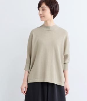 コットンリネンニットモックネックドルマンプルオーバー(グレージュ-F)