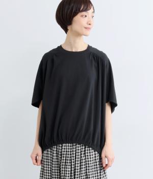 コットンカットソーギャザープルオーバー(ブラック-F)
