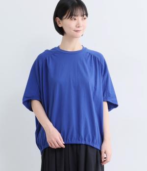 コットンカットソーギャザープルオーバー(ブルー-F)