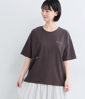 半袖プリントTシャツ　”Lazy Cat”(チャコール-F)