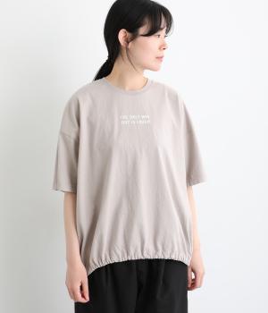 ドローストリング半袖ポイントTシャツ(グレージュ-F)
