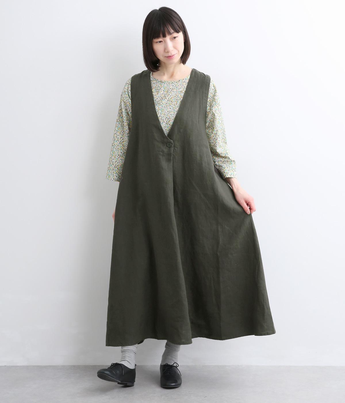 ヘビーリネンジャンパースカート(チャコール-F)