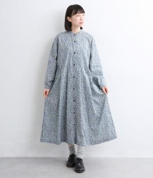 リバティプリントワンピース(ブルー-F)
