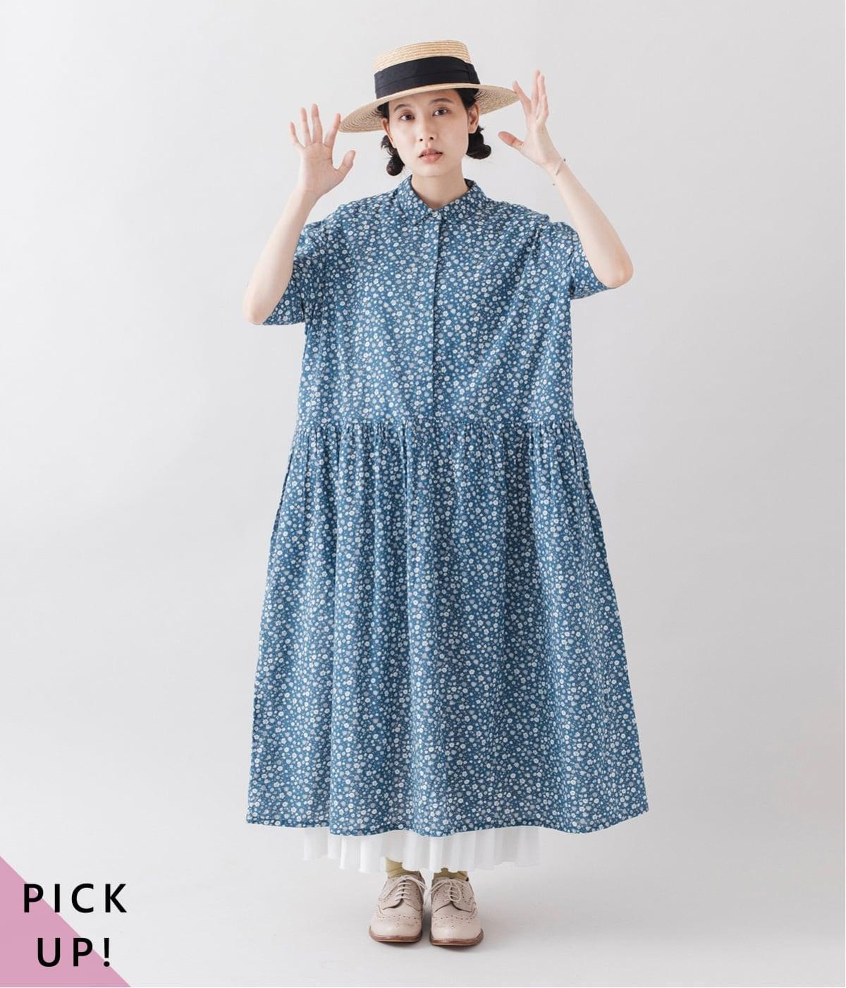 フラワープリントワンピース(ブルー-F)