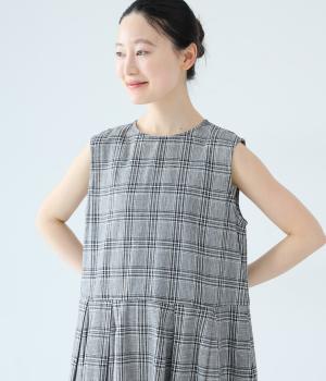コットンリネンノースリーブワンピース(グレンチェック-F)
