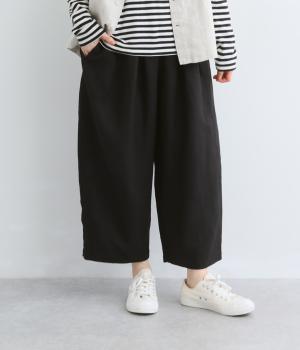 6番手ヘビーリネンクロップドタックパンツ(ブラック-F)