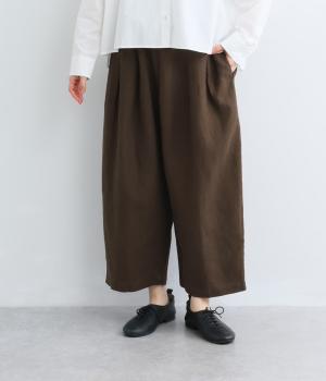 6番手ヘビーリネンクロップドタックパンツ(ブラウン-F)
