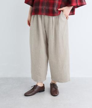 6番手ヘビーリネンクロップドタックパンツ(ナチュラル-F)