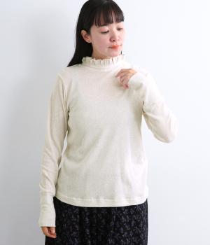 コットンガーゼカットソーフリルネックTシャツ（ヘザーグレー・F）