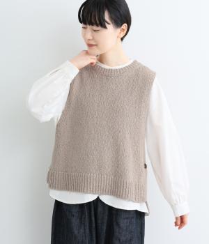 コットンサイドボタンニットベスト(グレー-F)