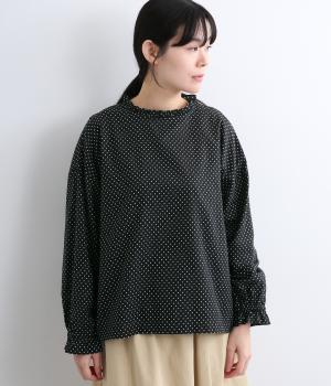 コットンドットミニフリルプルオーバー（ブラック・F）