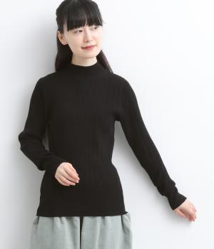 ランダムリブニットモックネックプルオーバー（ブラック・F）