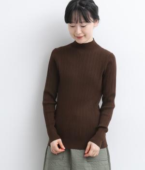 ランダムリブニットモックネックプルオーバー（ブラウン・F）