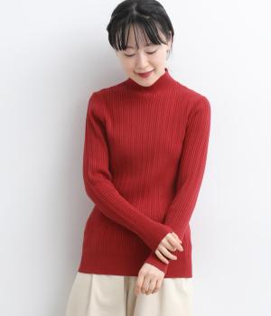 ランダムリブニットモックネックプルオーバー（レッド・F）