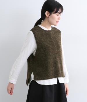 コットンリネンウールミックスニットベスト（ブラウン・F）