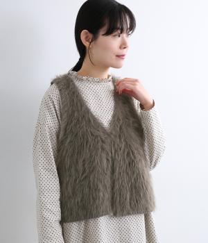 ニットシャギーヤーンベスト（チャコール・F）
