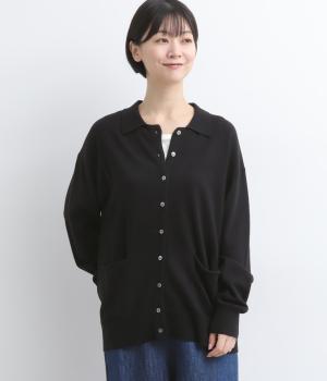 コットンカシミア衿付きニットカーディガン（ブラック・F）