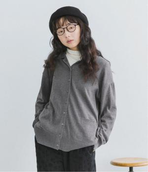 コットンカシミア衿付きニットカーディガン（グレー・F）