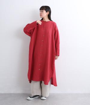 リネンバックタックワンピース（ボルドー・F）