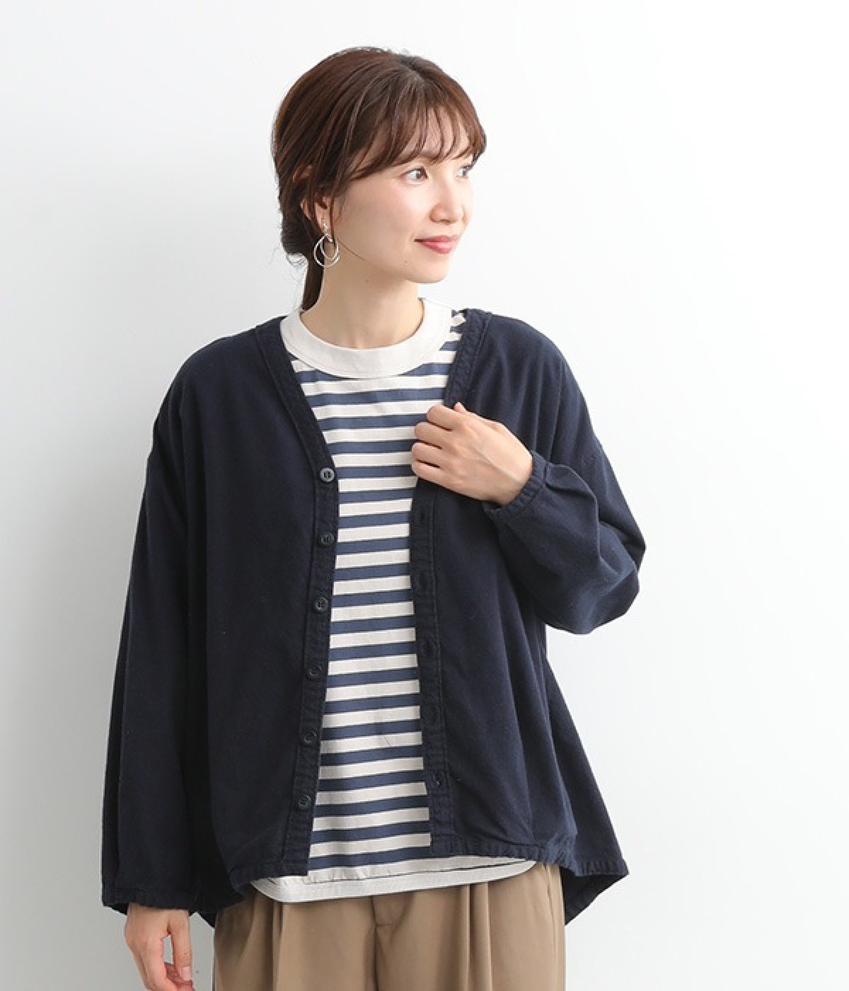 フランネル　カルディガンシャツ(ネイビー-ONESIZE)